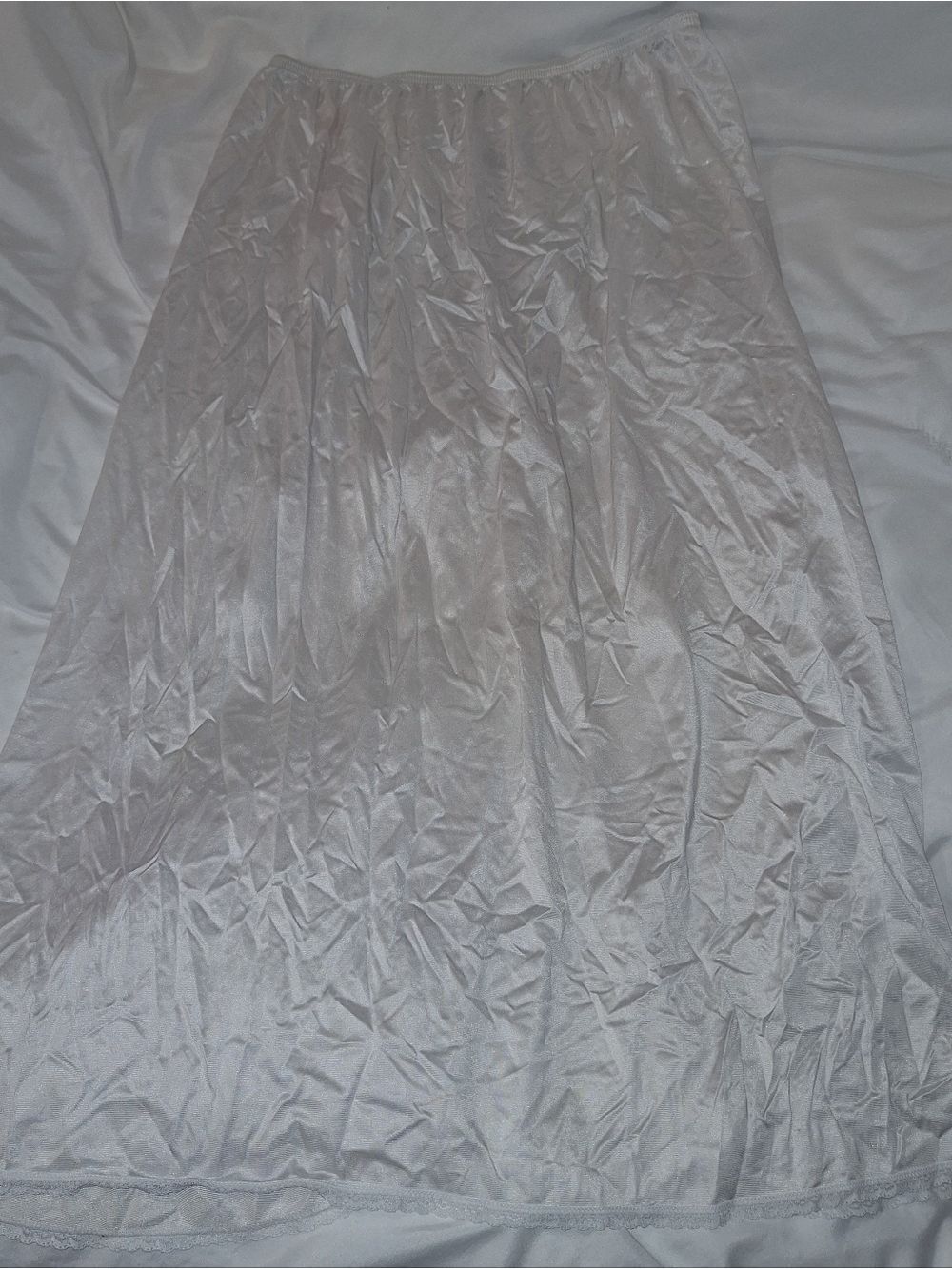 Vanity Fair White Satin Slip Skirt Large With Slit Vintage